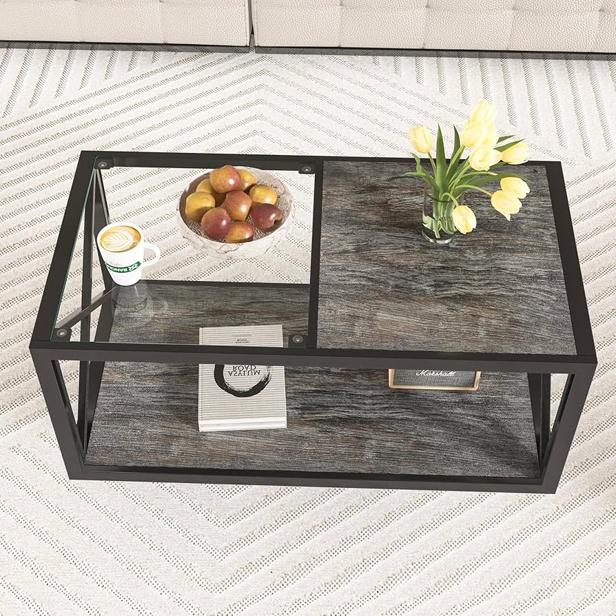 ホワイト モダン長方形コーヒーテーブル 強化ガラス天板+MDF収納棚 リビング用 Amazon.co.jp: モダン長方形コーヒーテーブル 強化ガラス天板+